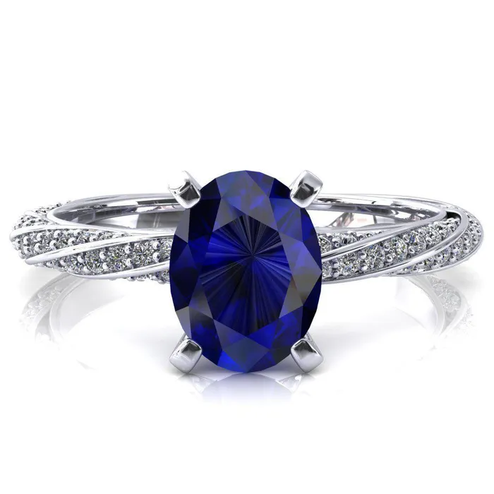 Fire Brilliance Rings Elysia Oval Blue Sapphire 4 Prong 34 Eternity Diamond Accent Ring Fire Brilliance Rings Elysia Oval Blue Sapphire 4 Prong 34 Eternity Diamond Accent Ring
