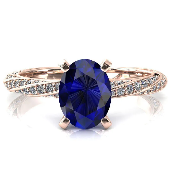 Fire Brilliance Rings Elysia Oval Blue Sapphire 4 Prong 34 Eternity Diamond Accent Ring