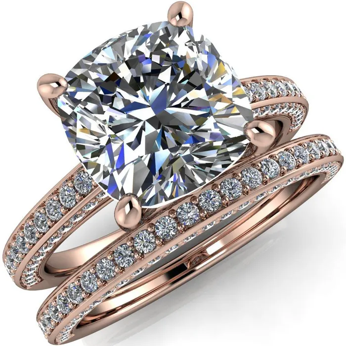 Fire Brilliance Rings Harmon Cushion Center Stone 4 Prong Diamond Shank Engagement Ring