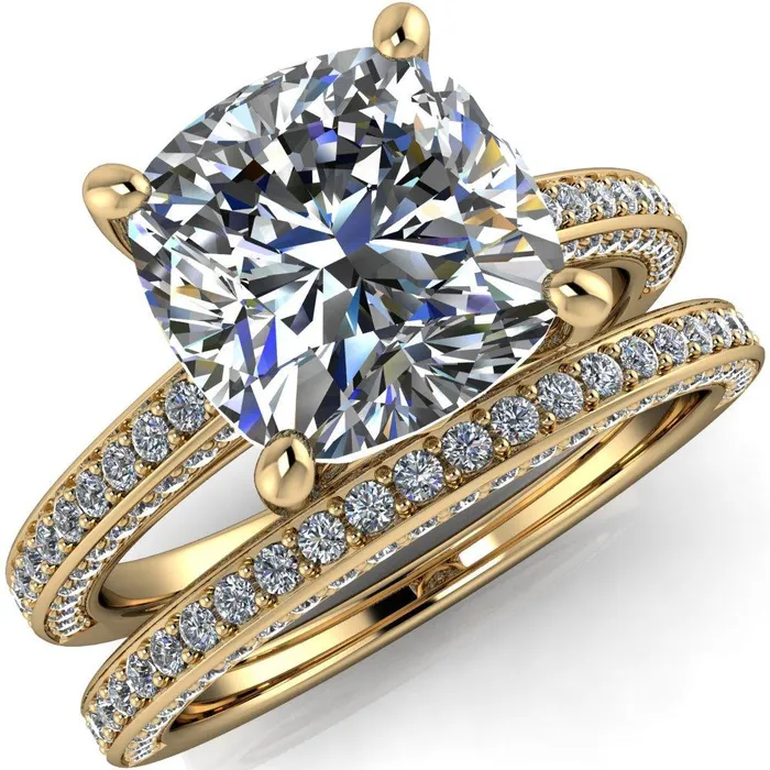 Fire Brilliance Rings Harmon Cushion Center Stone 4 Prong Diamond Shank Engagement Ring