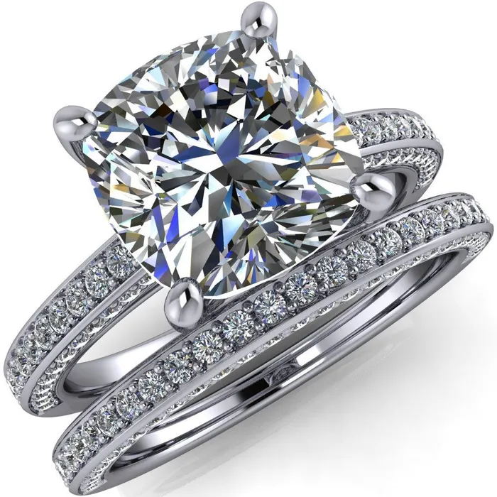 Fire Brilliance Rings Harmon Cushion Center Stone 4 Prong Diamond Shank Engagement Ring