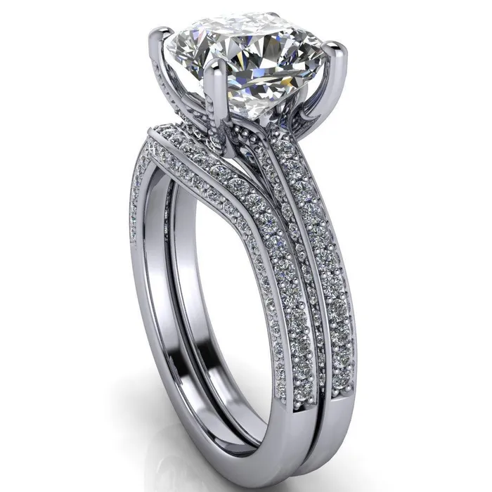 Fire Brilliance Rings Harmon Cushion Center Stone 4 Prong Diamond Shank Engagement Ring