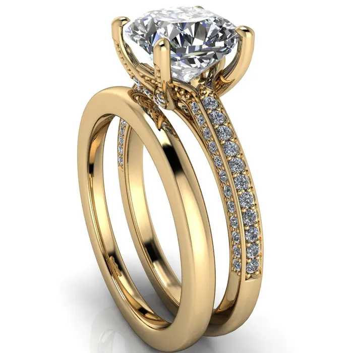 Fire Brilliance Rings Harmon Cushion Center Stone 4 Prong Diamond Shank Engagement Ring