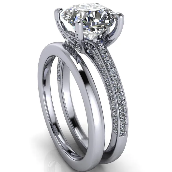 Fire Brilliance Rings Harmon Cushion Center Stone 4 Prong Diamond Shank Engagement Ring
