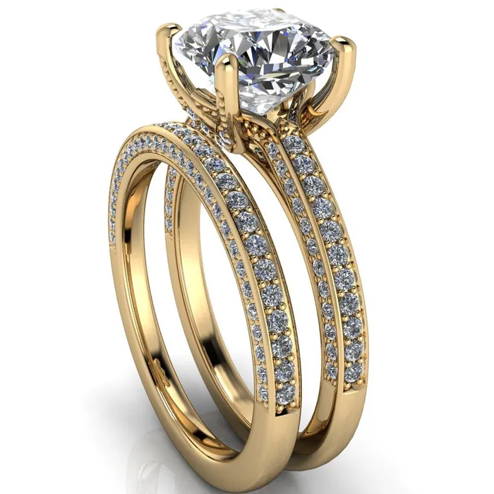Fire Brilliance Rings Harmon Cushion Center Stone 4 Prong Diamond Shank Engagement Ring