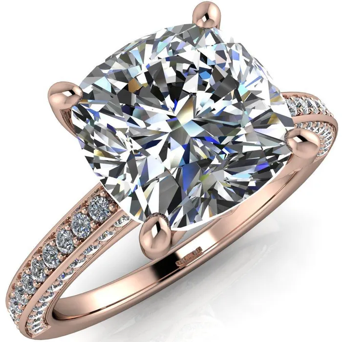 Fire Brilliance Rings Harmon Cushion Center Stone 4 Prong Diamond Shank Engagement Ring