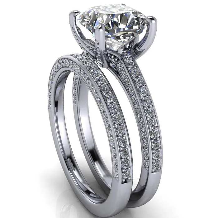 Fire Brilliance Rings Harmon Cushion Center Stone 4 Prong Diamond Shank Engagement Ring