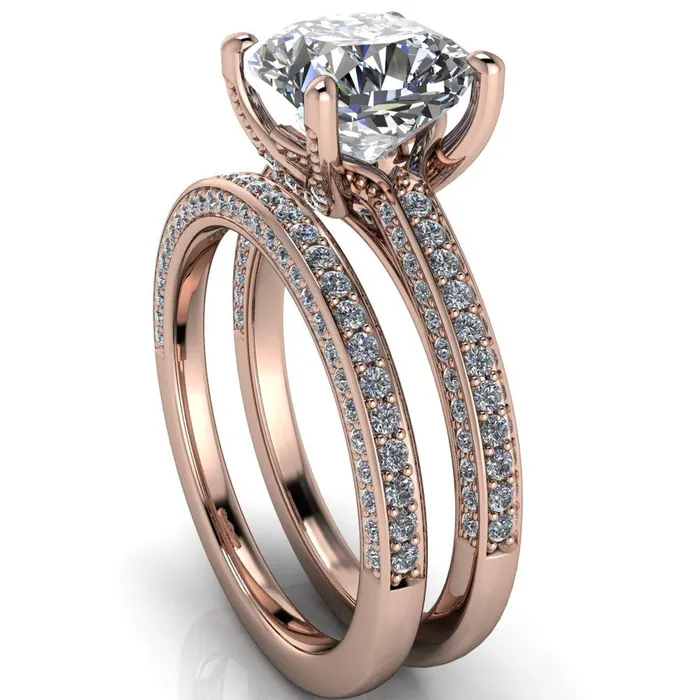 Fire Brilliance Rings Harmon Cushion Center Stone 4 Prong Diamond Shank Engagement Ring