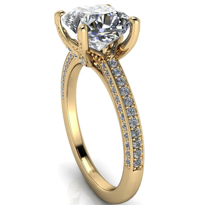 Fire Brilliance Rings Harmon Cushion Center Stone 4 Prong Diamond Shank Engagement Ring
