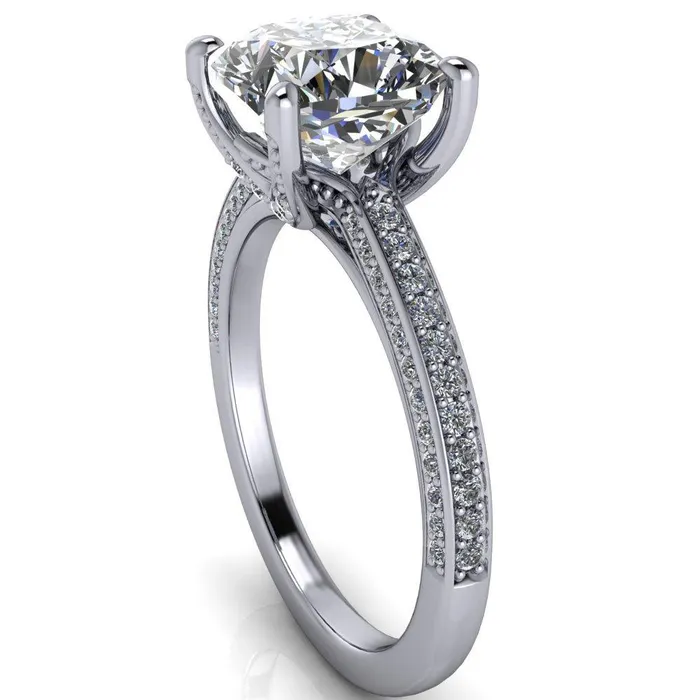 Fire Brilliance Rings Harmon Cushion Center Stone 4 Prong Diamond Shank Engagement Ring