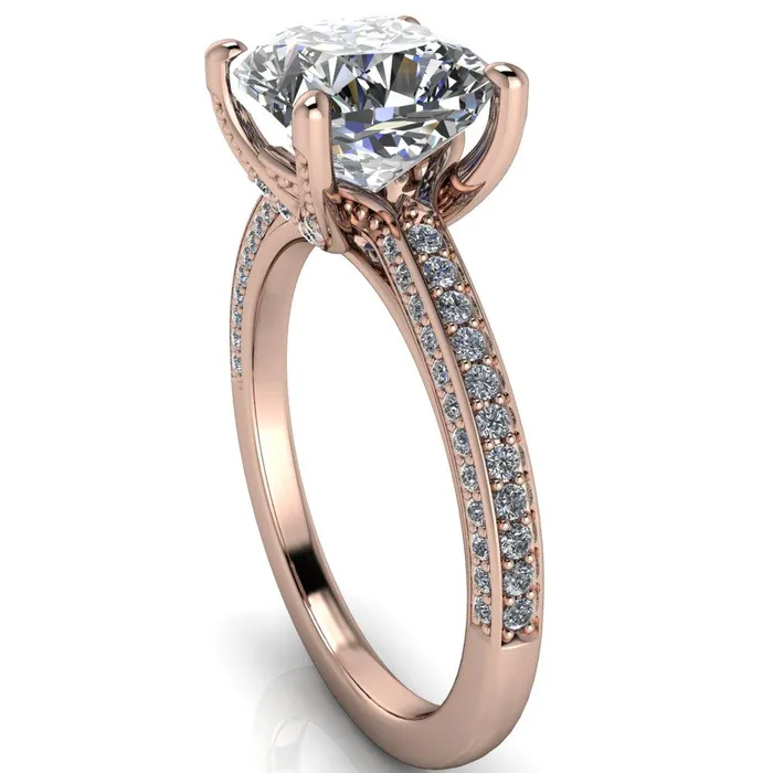 Fire Brilliance Rings Harmon Cushion Center Stone 4 Prong Diamond Shank Engagement Ring