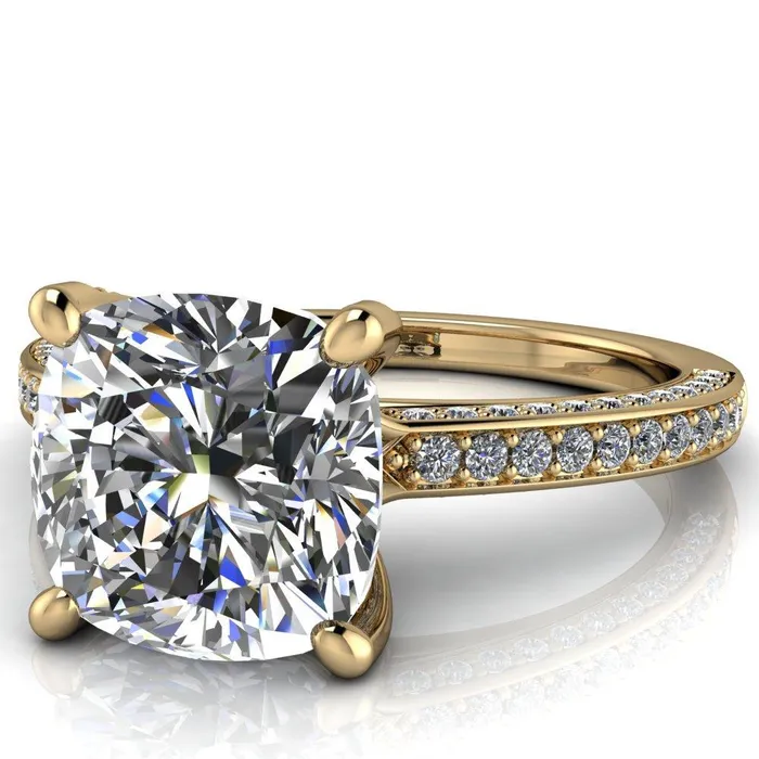 Fire Brilliance Rings Harmon Cushion Center Stone 4 Prong Diamond Shank Engagement Ring