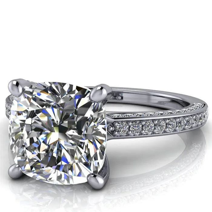 Fire Brilliance Rings Harmon Cushion Center Stone 4 Prong Diamond Shank Engagement Ring
