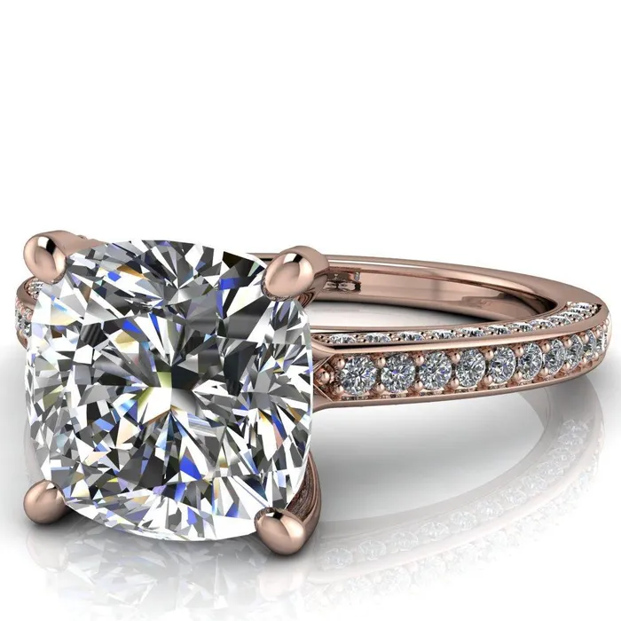 Fire Brilliance Rings Harmon Cushion Center Stone 4 Prong Diamond Shank Engagement Ring