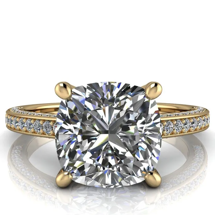 Fire Brilliance Rings Harmon Cushion Center Stone 4 Prong Diamond Shank Engagement Ring