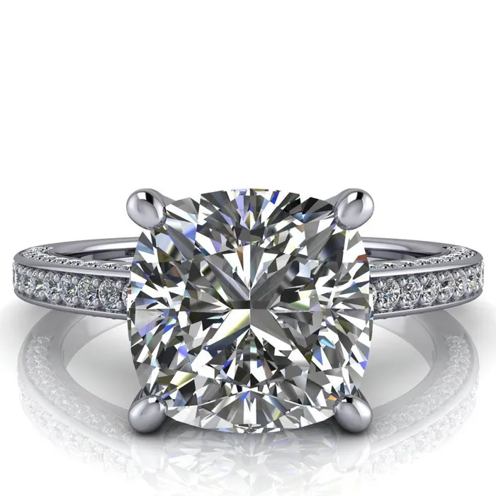Fire Brilliance Rings Harmon Cushion Center Stone 4 Prong Diamond Shank Engagement Ring
