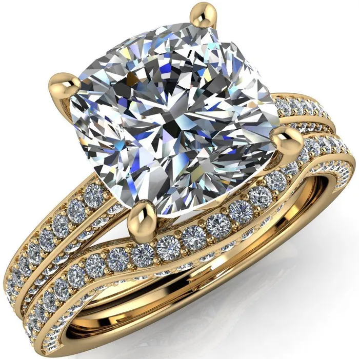 Fire Brilliance Rings Harmon Cushion Center Stone 4 Prong Diamond Shank Engagement Ring