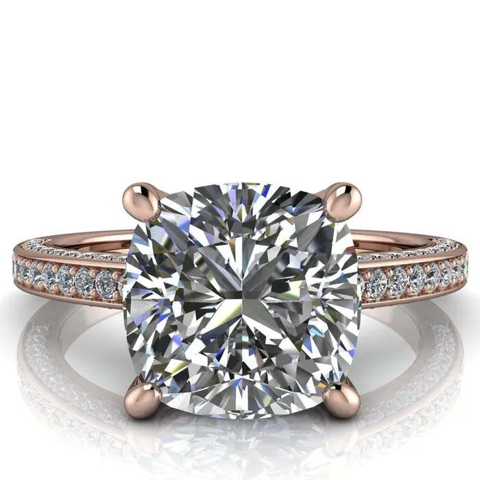 Fire Brilliance Rings Harmon Cushion Center Stone 4 Prong Diamond Shank Engagement Ring