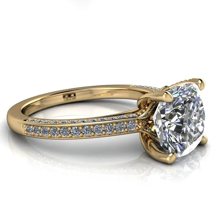 Fire Brilliance Rings Harmon Cushion Center Stone 4 Prong Diamond Shank Engagement Ring