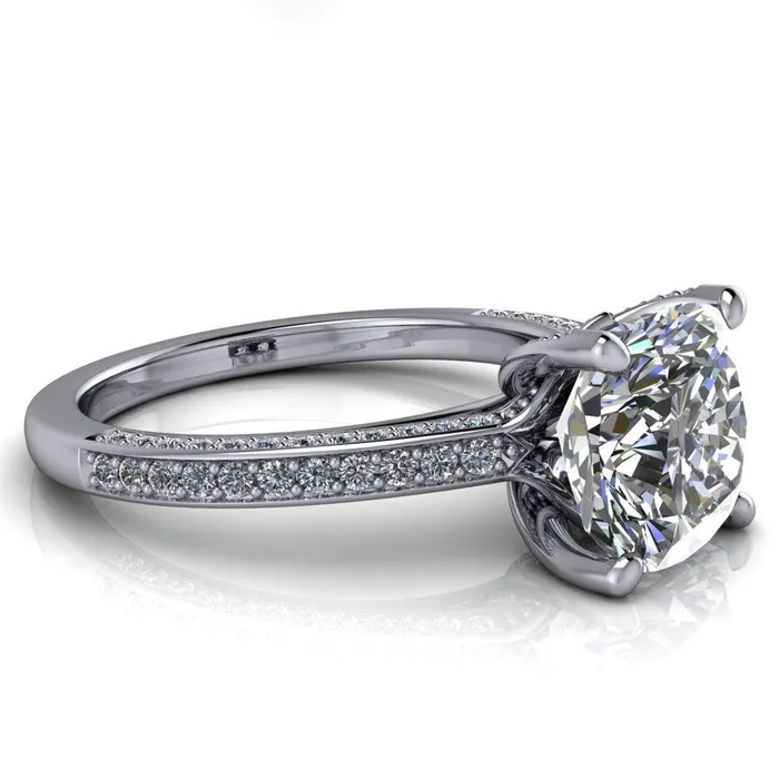 Fire Brilliance Rings Harmon Cushion Center Stone 4 Prong Diamond Shank Engagement Ring