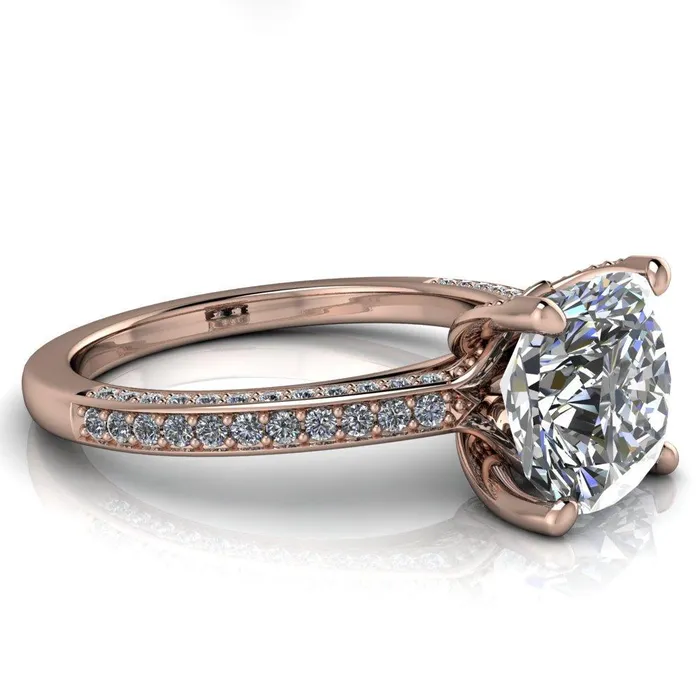 Fire Brilliance Rings Harmon Cushion Center Stone 4 Prong Diamond Shank Engagement Ring
