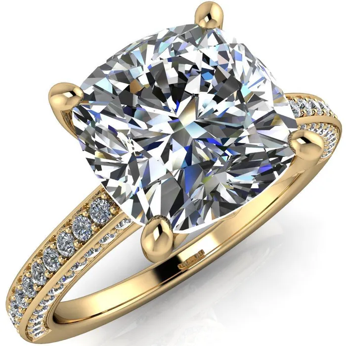 Fire Brilliance Rings Harmon Cushion Center Stone 4 Prong Diamond Shank Engagement Ring