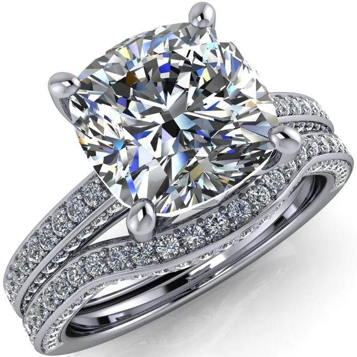 Fire Brilliance Rings Harmon Cushion Center Stone 4 Prong Diamond Shank Engagement Ring