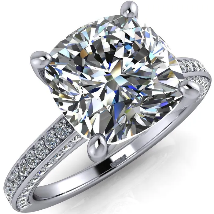 Fire Brilliance Rings Harmon Cushion Center Stone 4 Prong Diamond Shank Engagement Ring