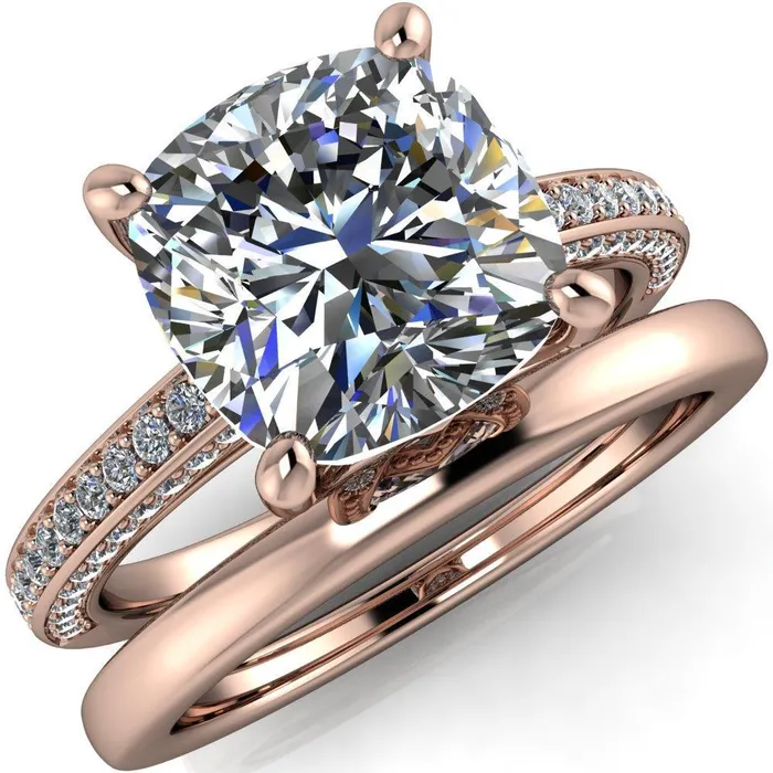 Fire Brilliance Rings Harmon Cushion Center Stone 4 Prong Diamond Shank Engagement Ring