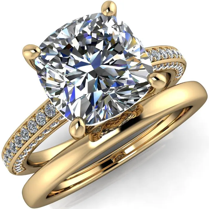 Fire Brilliance Rings Harmon Cushion Center Stone 4 Prong Diamond Shank Engagement Ring