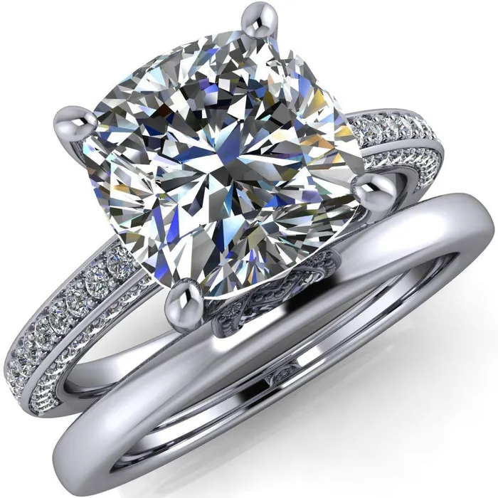Fire Brilliance Rings Harmon Cushion Center Stone 4 Prong Diamond Shank Engagement Ring