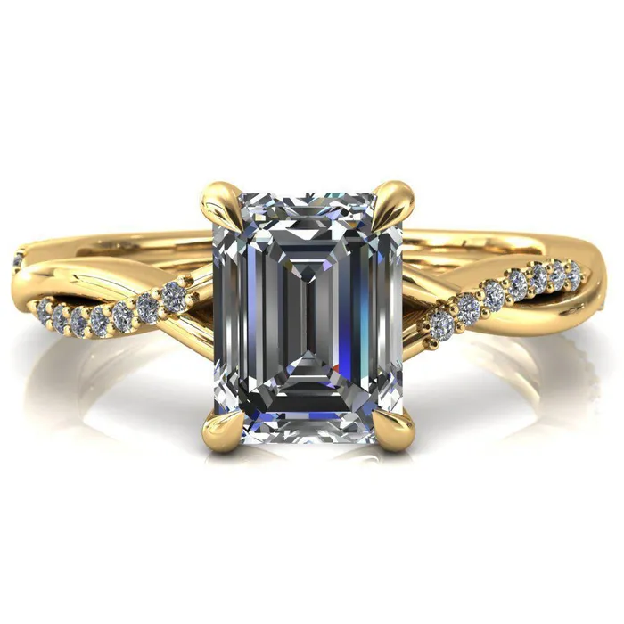 Fire Brilliance Rings Shana Emerald Moissanite 4 Claw Prong 12 Infinity Diamond Accent Ring Engagement Ring