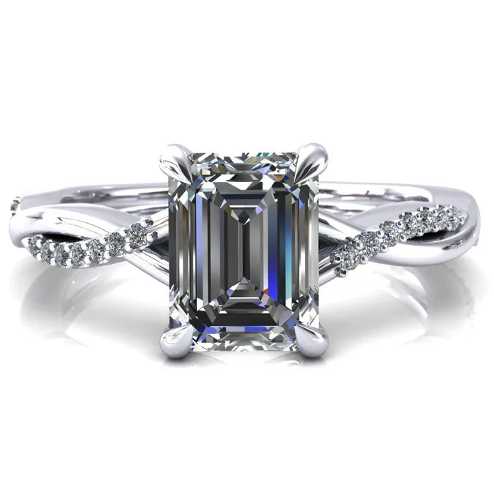 Fire Brilliance Rings Shana Emerald Moissanite 4 Claw Prong 12 Infinity Diamond Accent Ring Engagement Ring