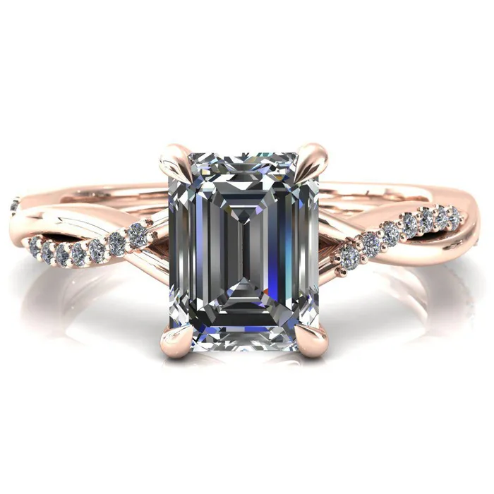Fire Brilliance Rings Shana Emerald Moissanite 4 Claw Prong 12 Infinity Diamond Accent Ring Engagement Ring