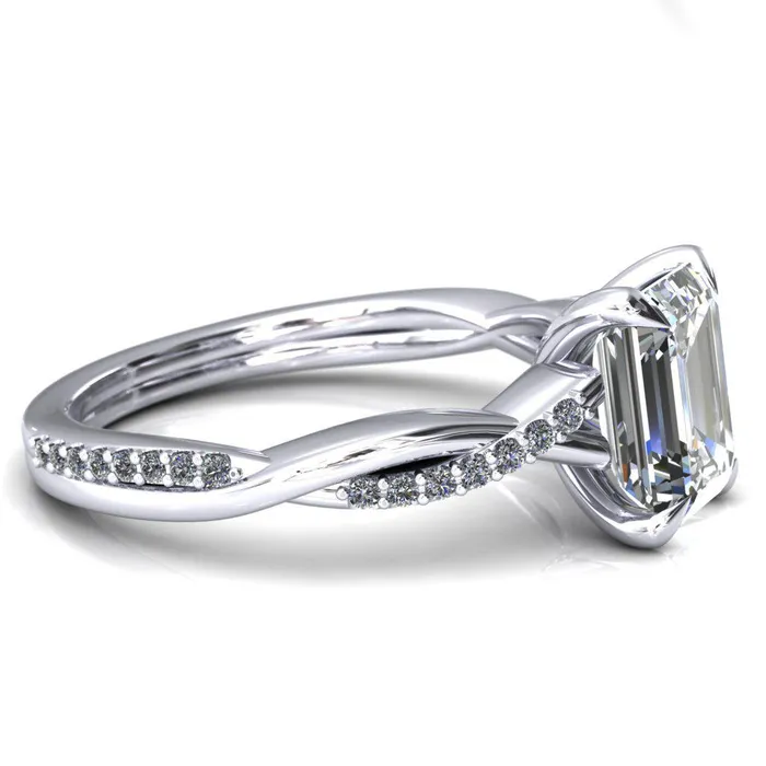 Fire Brilliance Rings Shana Emerald Moissanite 4 Claw Prong 12 Infinity Diamond Accent Ring Engagement Ring