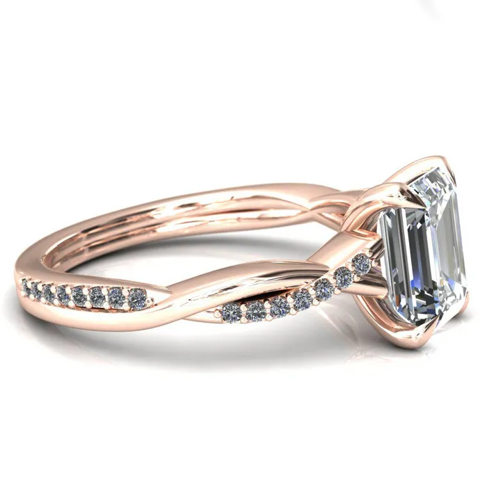 Fire Brilliance Rings Shana Emerald Moissanite 4 Claw Prong 12 Infinity Diamond Accent Ring Engagement Ring