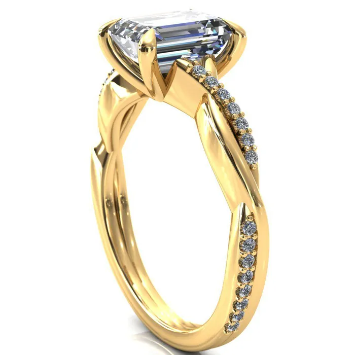 Fire Brilliance Rings Shana Emerald Moissanite 4 Claw Prong 12 Infinity Diamond Accent Ring Engagement Ring