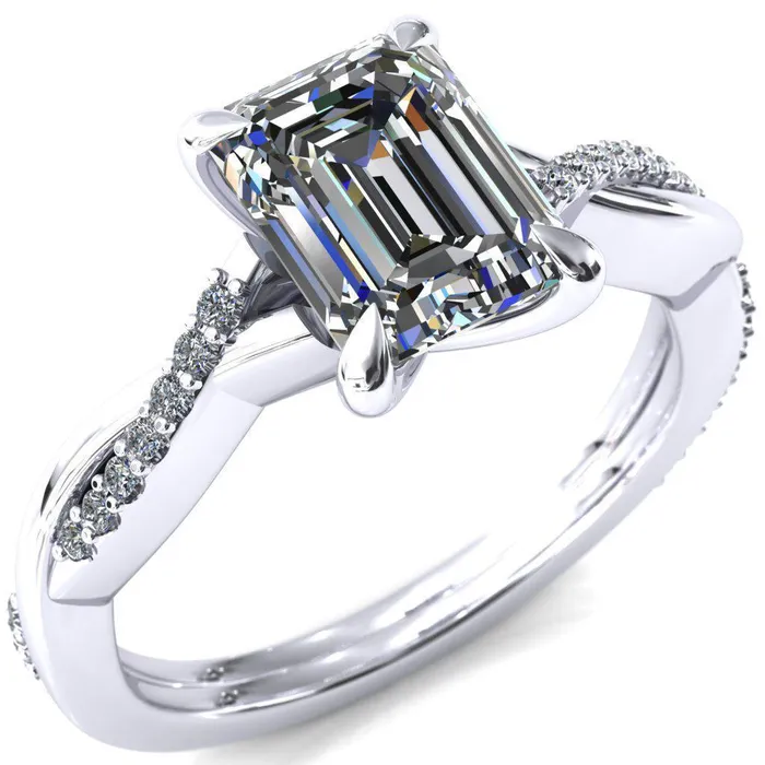 Fire Brilliance Rings Shana Emerald Moissanite 4 Claw Prong 12 Infinity Diamond Accent Ring Engagement Ring