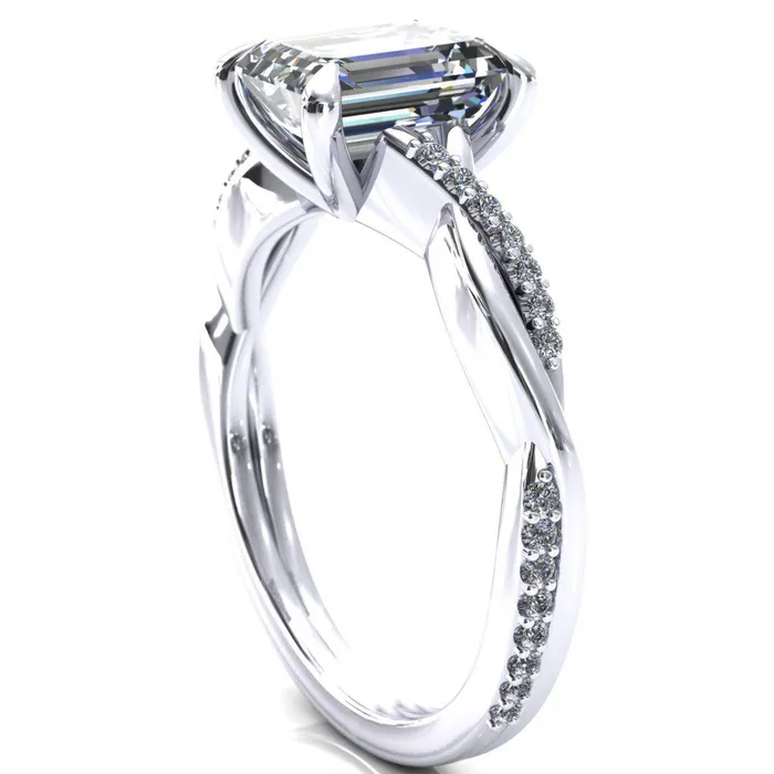 Fire Brilliance Rings Shana Emerald Moissanite 4 Claw Prong 12 Infinity Diamond Accent Ring Engagement Ring
