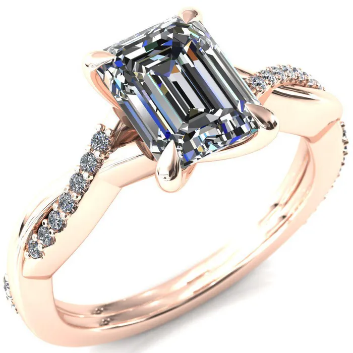 Fire Brilliance Rings Shana Emerald Moissanite 4 Claw Prong 12 Infinity Diamond Accent Ring Engagement Ring