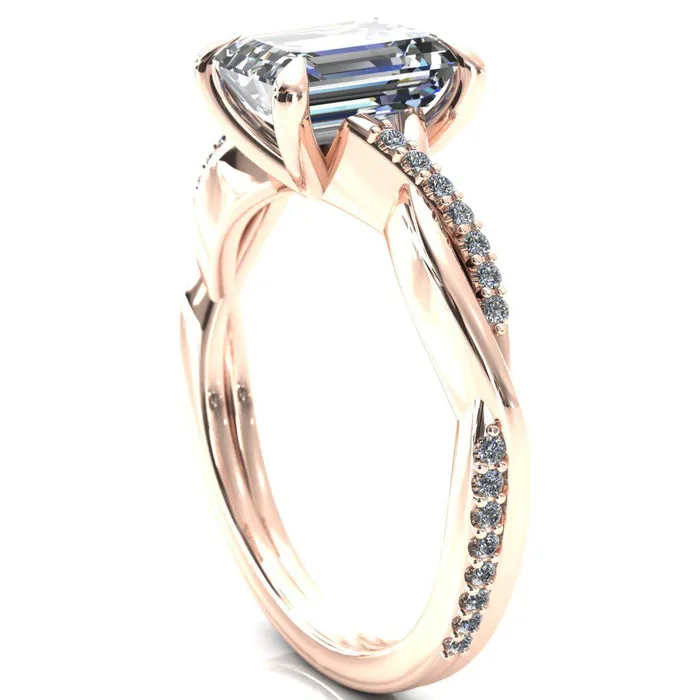 Fire Brilliance Rings Shana Emerald Moissanite 4 Claw Prong 12 Infinity Diamond Accent Ring Engagement Ring