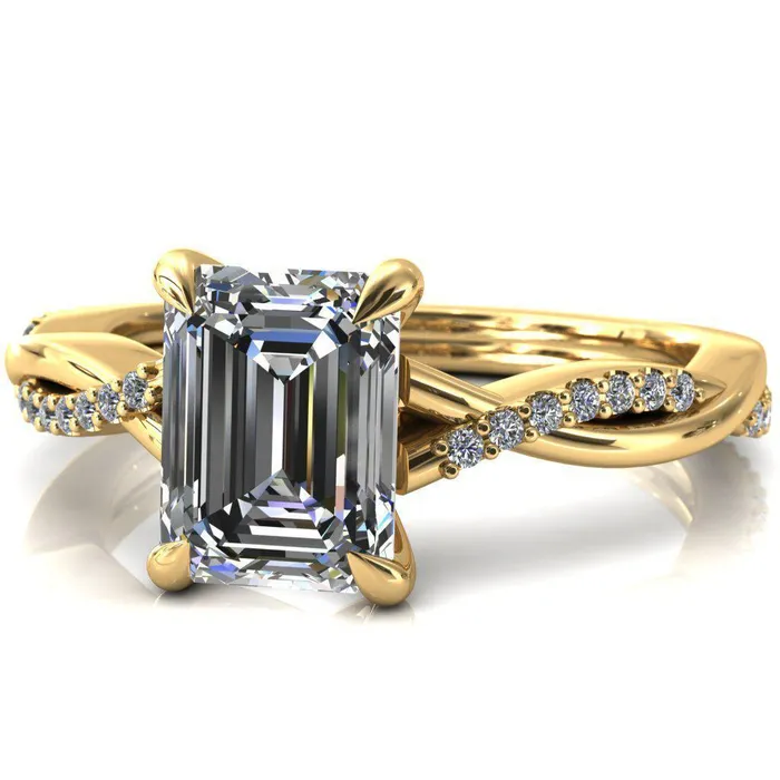 Fire Brilliance Rings Shana Emerald Moissanite 4 Claw Prong 12 Infinity Diamond Accent Ring Engagement Ring