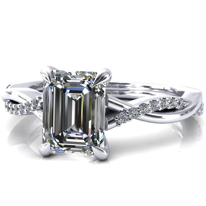 Fire Brilliance Rings Shana Emerald Moissanite 4 Claw Prong 12 Infinity Diamond Accent Ring Engagement Ring