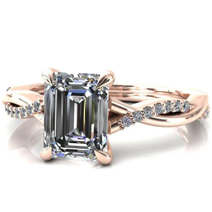 Fire Brilliance Rings Shana Emerald Moissanite 4 Claw Prong 12 Infinity Diamond Accent Ring Engagement Ring