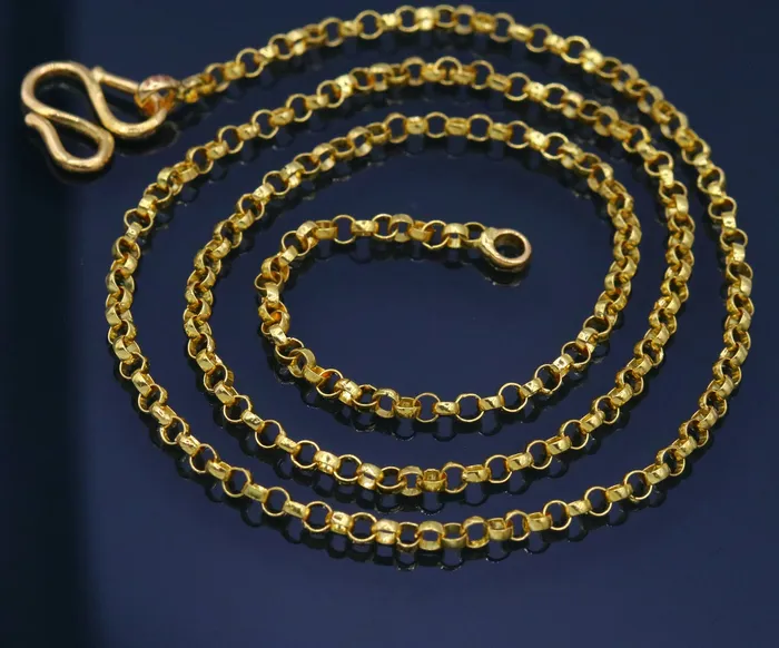 Handmade Genuine 22karat yellow gold gorgeous cable rolo chain stylish chain gifting jewelry from india TRIBAL ORNAMENTS Necklaces Handmade Genuine 22karat yellow gold gorgeous cable rolo chain stylish chain gifting jewelry from india TRIBAL ORNAMENTS Necklaces