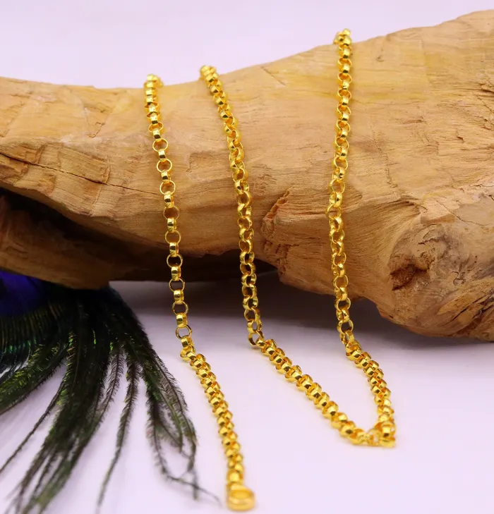 Handmade Genuine 22karat yellow gold gorgeous cable rolo chain stylish chain gifting jewelry from india TRIBAL ORNAMENTS Necklaces