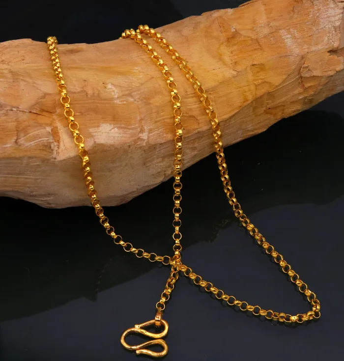 Handmade Genuine 22karat yellow gold gorgeous cable rolo chain stylish chain gifting jewelry from india TRIBAL ORNAMENTS Necklaces