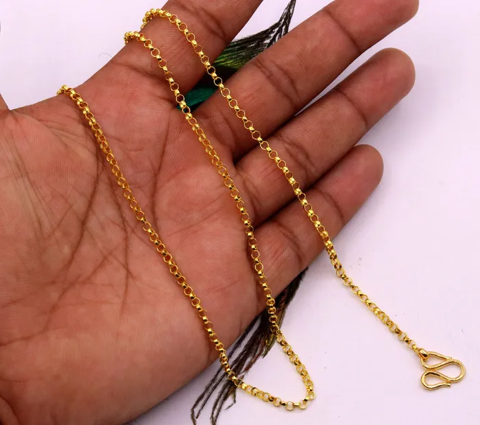 Handmade Genuine 22karat yellow gold gorgeous cable rolo chain stylish chain gifting jewelry from india TRIBAL ORNAMENTS Necklaces