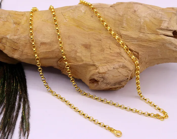 Handmade Genuine 22karat yellow gold gorgeous cable rolo chain stylish chain gifting jewelry from india TRIBAL ORNAMENTS Necklaces