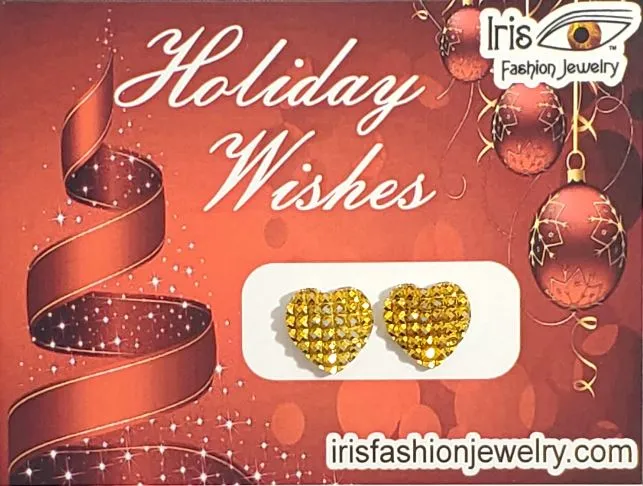 IFJ Earrings CX06 Holidays Wishes Gold Heart Earrings on Gift Card